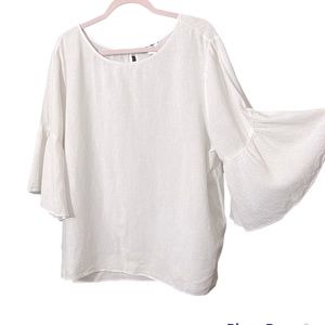 NIC+ZOE Linen blend ruffled sleeves white blouse SIZE XL
